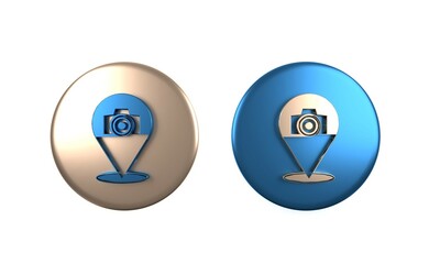 Colorful Photo camera icon isolated on white background. Foto camera. Digital photography. Circle button. 3D render illustration
