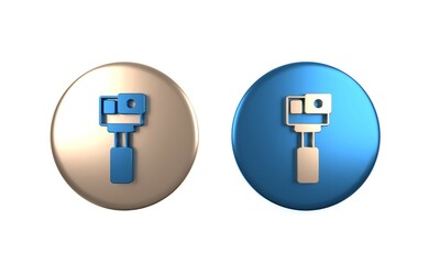 Colorful Action extreme camera icon isolated on white background. Video camera equipment for filming extreme sports. Circle button. 3D render illustration