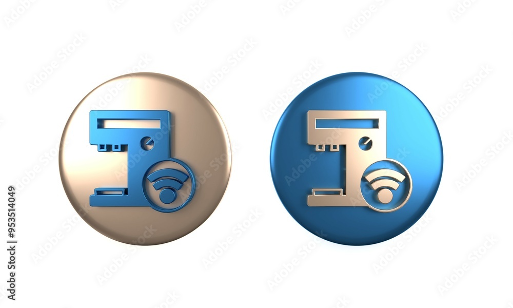 Aufkleber colorful smart coffee machine system icon isolated on white background. internet of things concept w