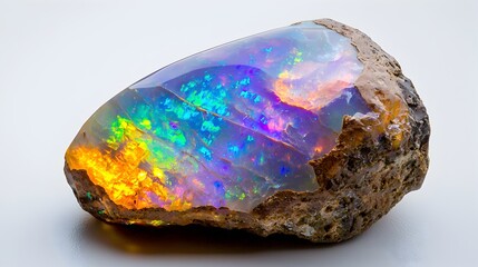 Enchanting Close-Up of Vibrant Iridescent Opal Gemstone with Mesmerizing Color Shifts