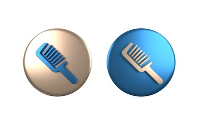 Colorful Hairbrush icon isolated on white background. Comb hair sign. Barber symbol. Circle button. 3D render illustration