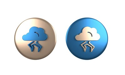 Colorful Storm icon isolated on white background. Cloud and lightning sign. Weather icon of storm. Circle button. 3D render illustration