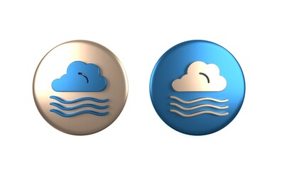 Colorful Windy weather icon isolated on white background. Cloud and wind. Circle button. 3D render illustration