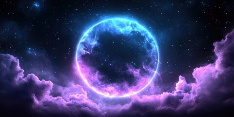 Obraz premium Cosmic background with a blue purple nebula and stars.