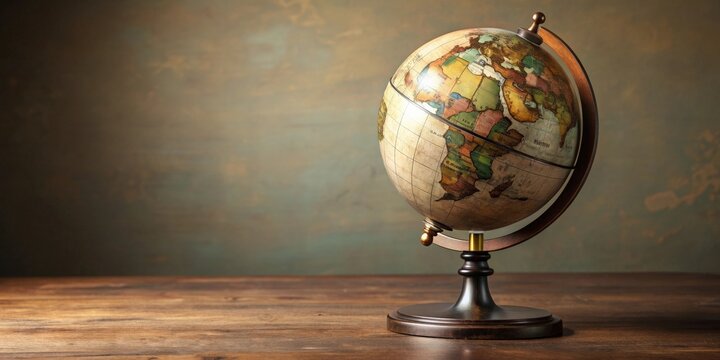 Vintage globe on stand, old, brown, vintage, globe, small, stand, geography, map, retro, antique, travel, decor