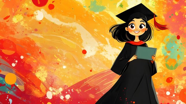 Happy Graduate Holding Diploma with Abstract Background