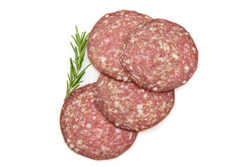 Smoked Milano Salami Sausage, isolated on white background.