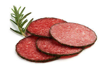 Italian salami with pepper, isolated on white background.