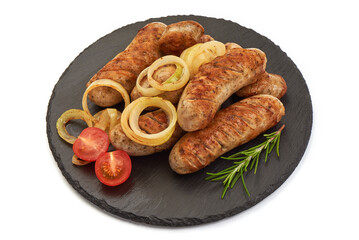 Grilled Munich Veal Sausages, isolated on white background.