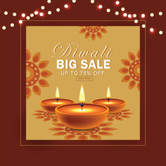 Big Diwali festival sale template banner offer design isolated on brown background