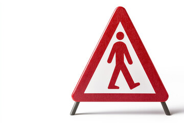 A red triangular warning sign indicating pedestrian presence, symbolizing caution and safety in urban environments.