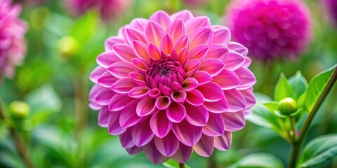 Obraz premium Closeup of a vibrant pink dahlia flower blooming in the garden, pink, dahlia, flower, closeup, vibrant, blooming, garden
