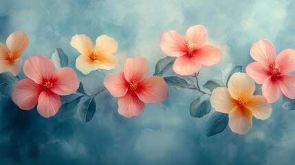 Obraz premium Delicate Floral Arrangement on Soft Blue Background Generative AI