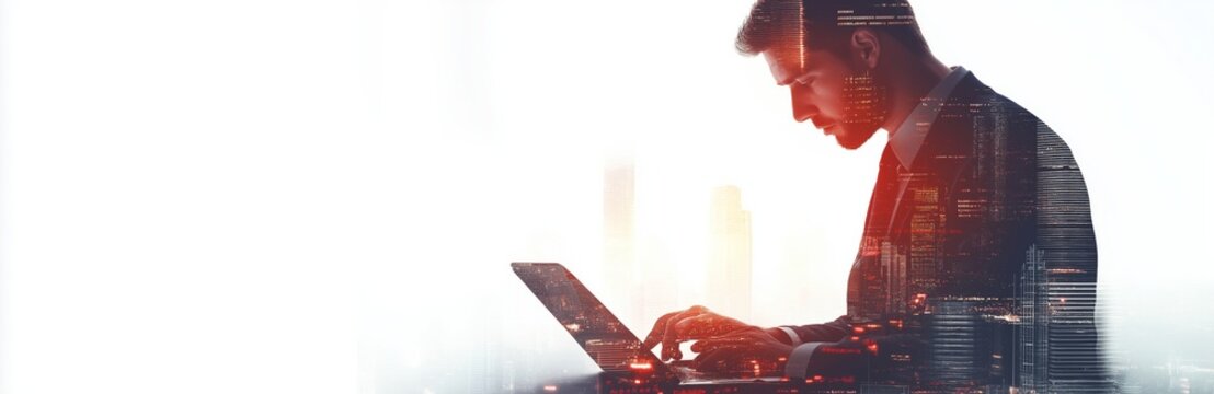 A dedicated business professional is actively engaged in working on a laptop, efficiently managing tasks in a modern office environment that encourages innovative thinking and productivity