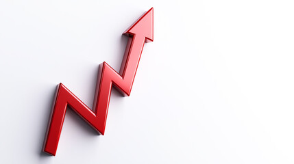 A striking red upward arrow symbolizing growth, success, and positive change against a minimalist white background.