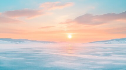 Fototapeta premium A winter sunset over a frozen lake