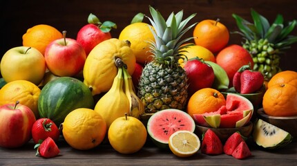 Vibrant Collection of Fresh Fruit on a Wooden Table