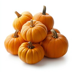 A pile of orange pumpkins with a white background
