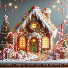 festive gingerbread house, gingerbread house with christmas decorations