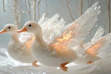 white ducks flying in the air