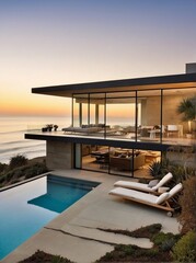 Fototapeta premium Modern House with Infinity Pool and Ocean View
