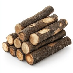 A pile of wood logs with a white background