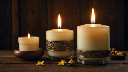 cinematic kino jasmine candles with a background of wooden table