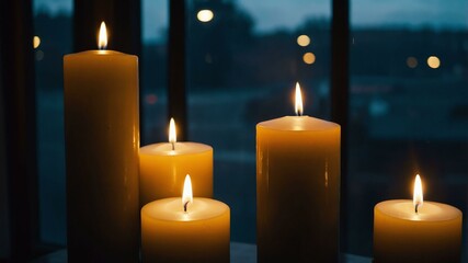 cinematic kino pillar candles with a background of wooden table