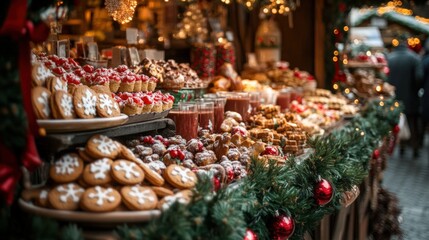 Fototapeta premium A close-up of a Christmas market stall featuring holiday