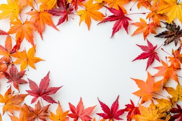 Autumn Maple Leaves Flat Lay White Background created with Generative AI
