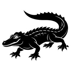 Alligator Black silhouette vector illustration Isolated on a white background