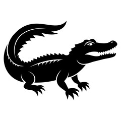 Alligator Black silhouette vector illustration Isolated on a white background