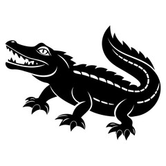 Alligator Black silhouette vector illustration Isolated on a white background