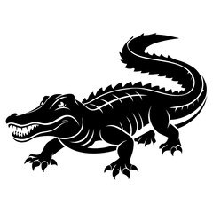 Alligator Black silhouette vector illustration Isolated on a white background