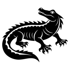 Alligator Black silhouette vector illustration Isolated on a white background
