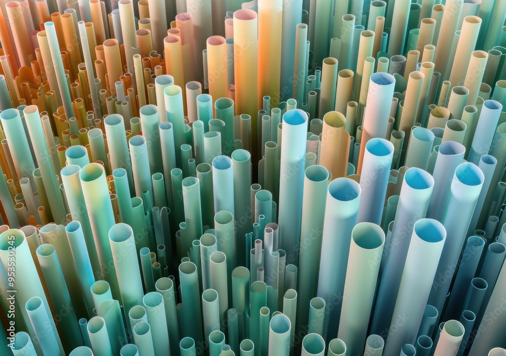 Poster colorful abstract tubes in a mesmerizing gradient arrangement on a soft background