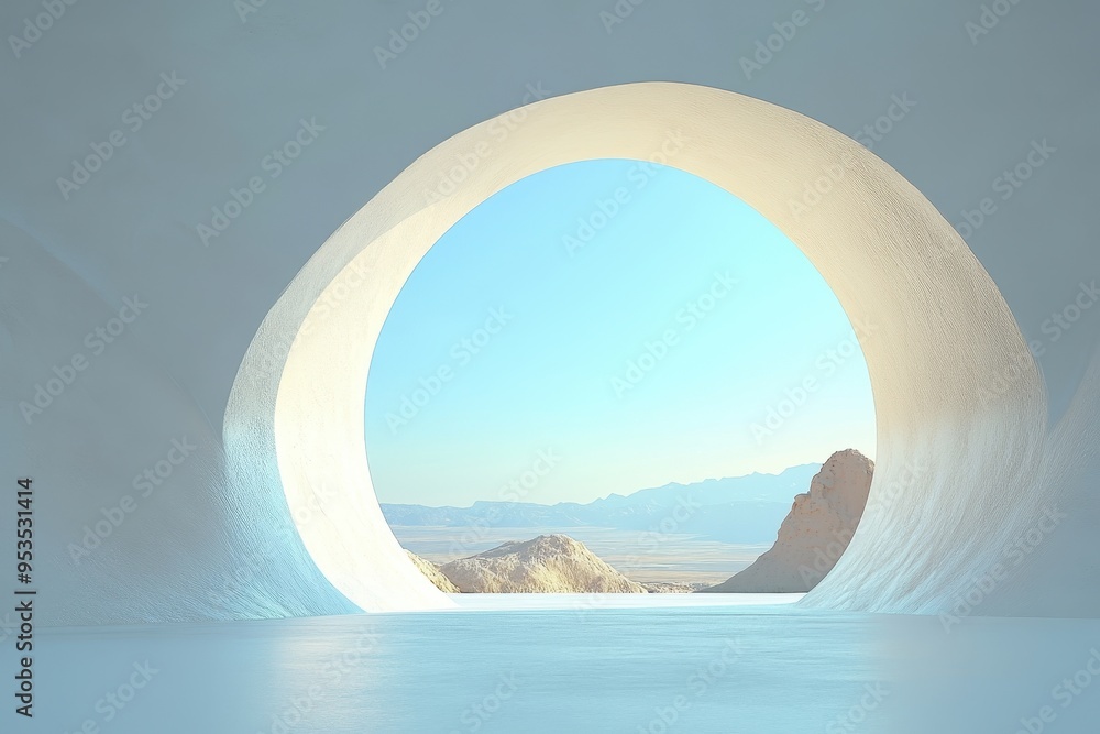 Poster a large archway with a view of the ocean