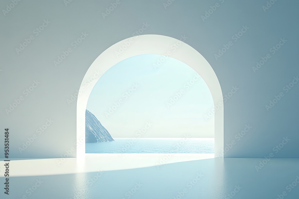 Poster a large archway with a view of the ocean