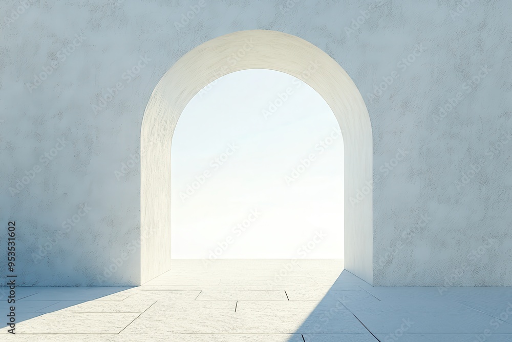 Poster a large archway with a view of the ocean