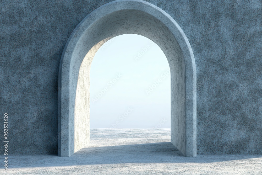 Poster a large archway with a view of the ocean