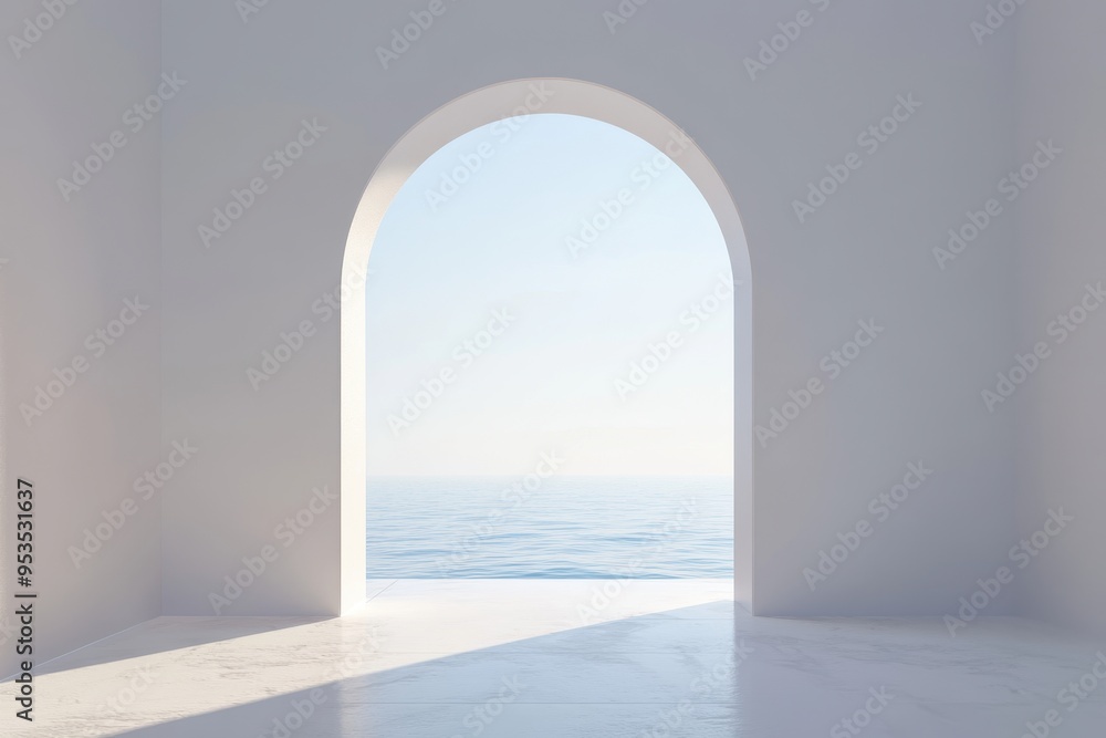 Poster a large archway with a view of the ocean