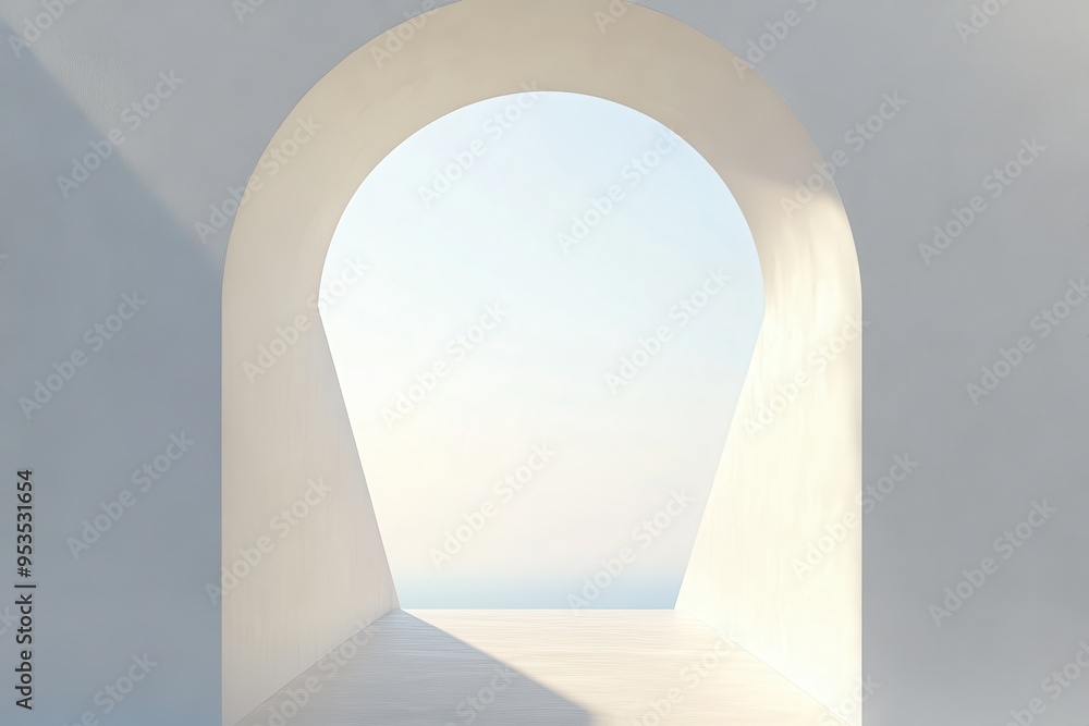 Poster a large archway with a view of the ocean
