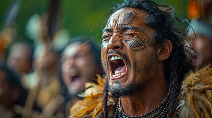 Obraz premium Maori warrior performing intense haka style