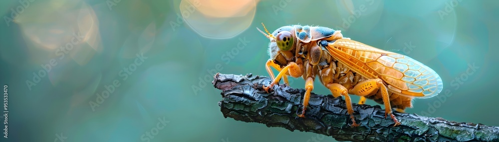 Poster cicada emerging from shell highlighting fascinating metamorphosis process