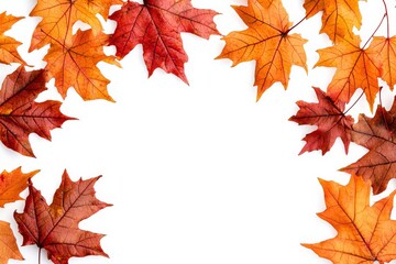 Autumn Maple Leaves Flat Lay White Background created with Generative AI