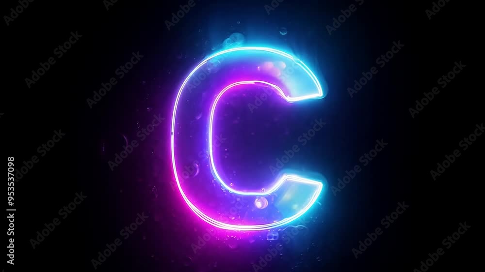 Poster neon light character c glowing in vibrant colors against dark backdrop generative ai