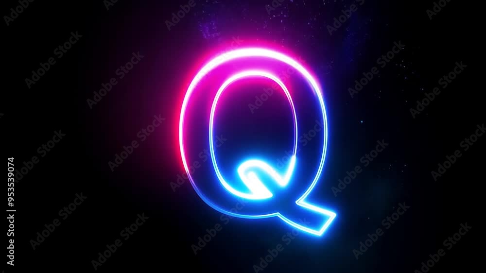 Aufkleber colorful neon light character q glowing in a dark setting generative ai