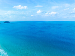 Fototapeta premium Drone view Beautiful clouds blue sky over sea in high season at Phuket Thailand