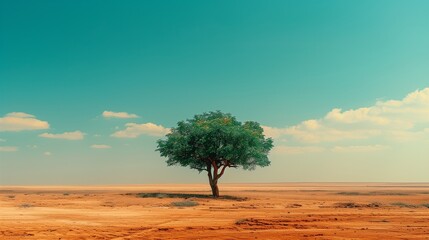 A lone tree in the middle of a vast desert.