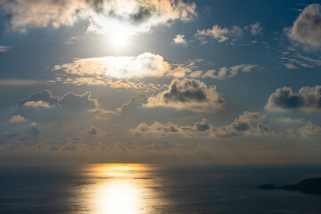 Sunset sky, Nature beautiful Light Sunset or sunrise over sea, Colorful dramatic majestic scenery sky,Amazing clouds and waves in sunset sky nature light cloud background